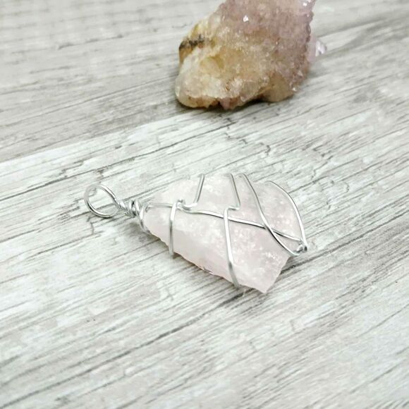 Raw Rose Quartz Crystal Pendant, Gemstone Pendant, Jewelry Making - Picture 3 of 3